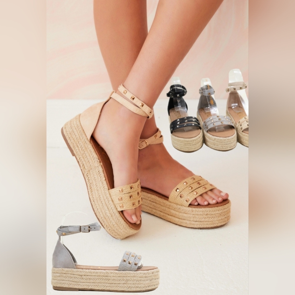 #743 🛑35 (6/7/7.5/8/8.5/9/10) Fabulous Rockstud Strap Espadrilles Platform
